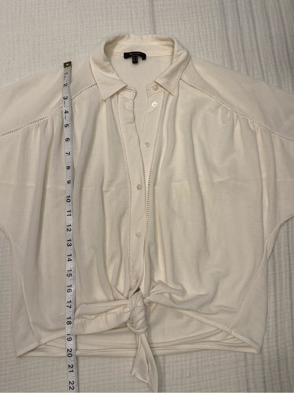 Massimo Dutti Cream Lattice Lace Inset button up blouse tie front size Small - Picture 7 of 7